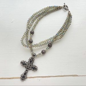 Magnetic Cross Pendant Beaded Statement Necklace